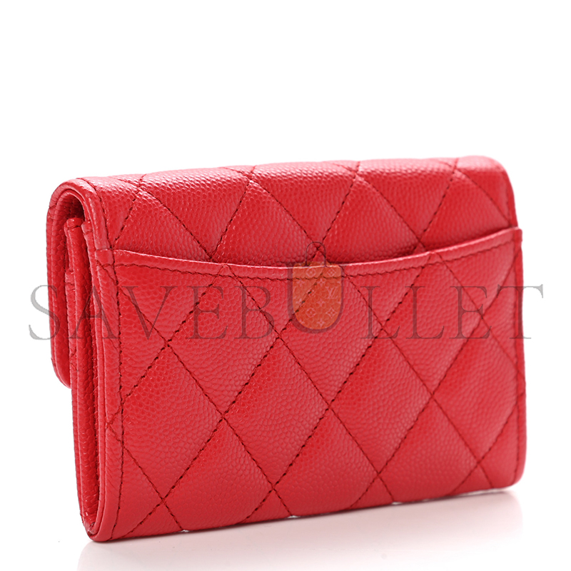 CHANEL CAVIAR QUILTED FLAP CARD HOLDER WALLET RED AP0214 (11.3*7.5*2.5cm)